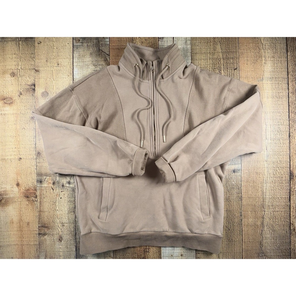 ZYIA Active Womens Large Taupe Brown Full Zip Hoodie Jacket Fleece Ribbed - Picture 2 of 10